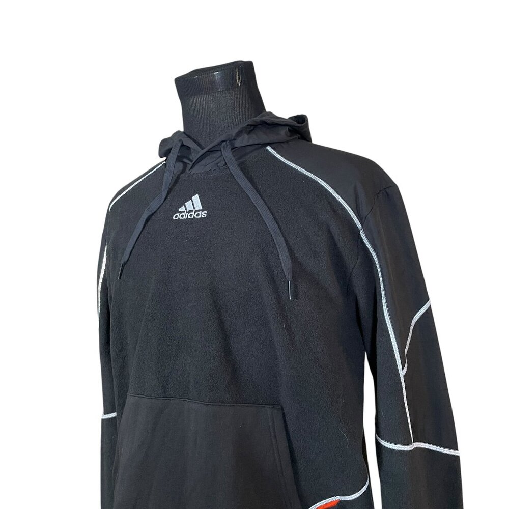 Adidas Men's Black Hooded Fleece Long Sleeve Lined Pullover Sweatshirt Large